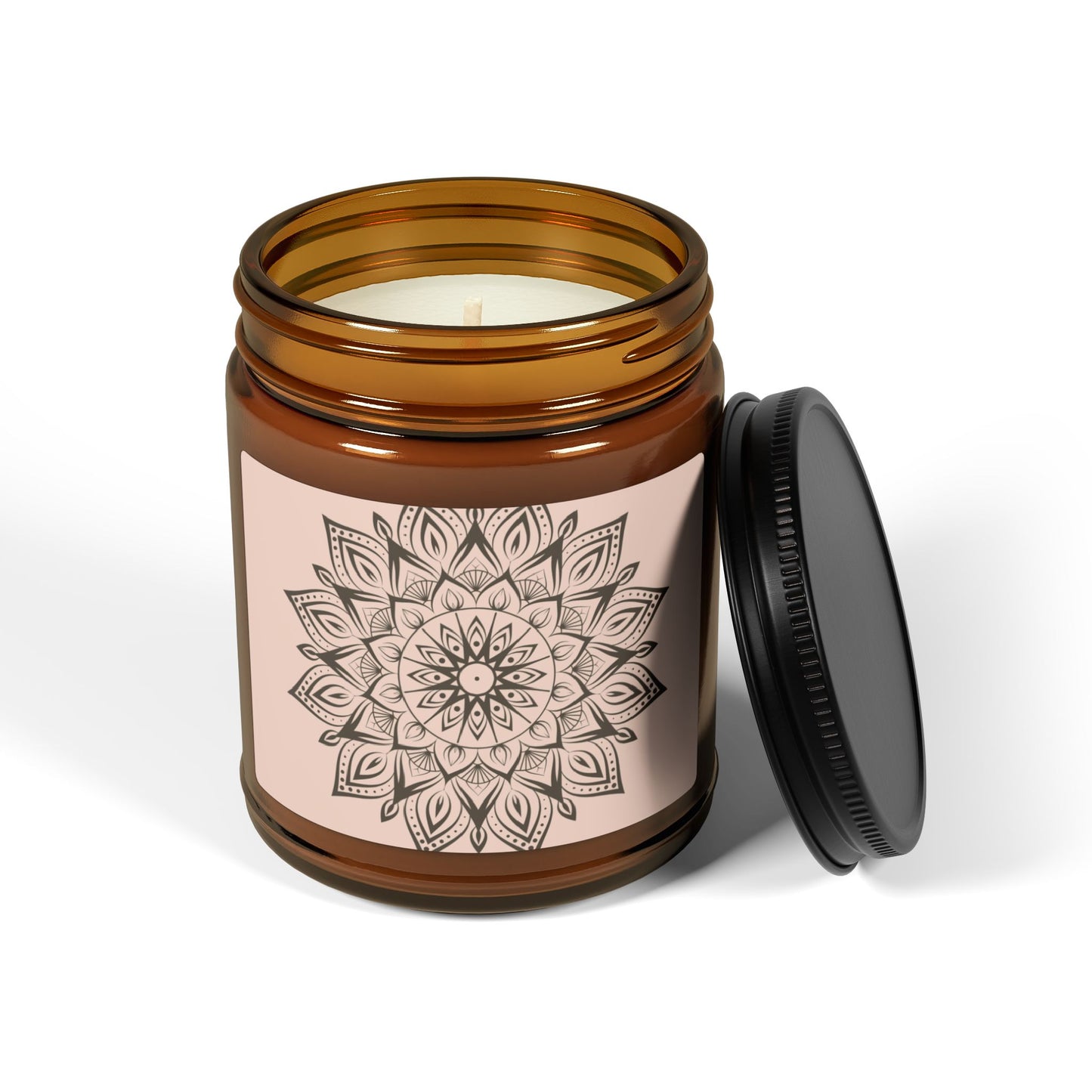 Relaxing Scented Soy Candle - Amber Jar with Mandala Design