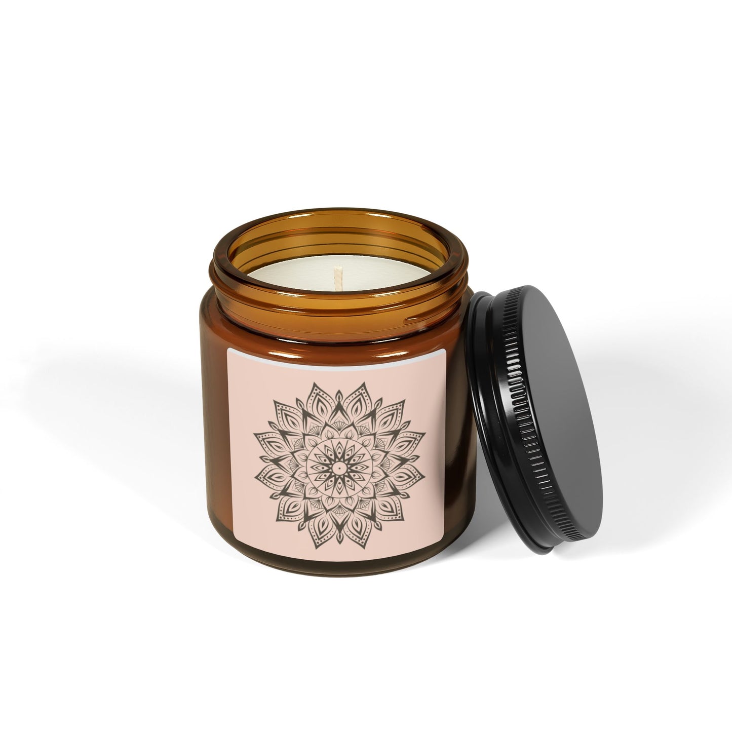 Relaxing Scented Soy Candle - Amber Jar with Mandala Design