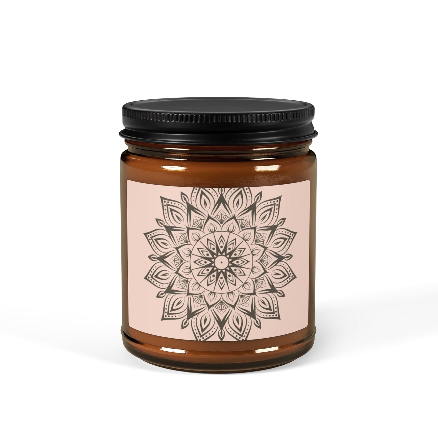Relaxing Scented Soy Candle - Amber Jar with Mandala Design